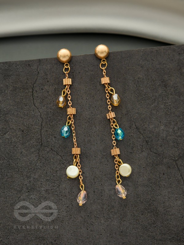 The Ice Crystal Trail- Blue Crystal and Pearl Studded Golden Earrings