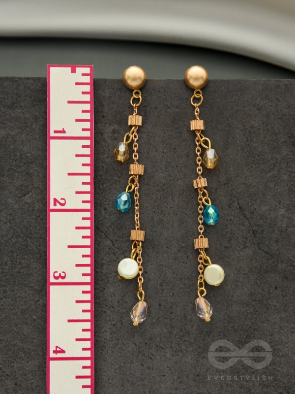 The Ice Crystal Trail- Blue Crystal and Pearl Studded Golden Earrings