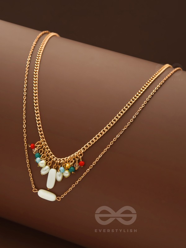 The Interstellar Charm- Pearls And Beads Studded Golden Necklace With Anti-Tarnish Coating 