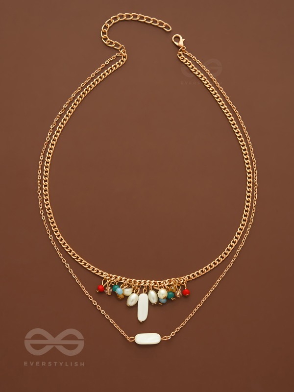 The Interstellar Charm- Pearls And Beads Studded Golden Necklace With Anti-Tarnish Coating 