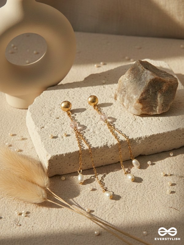The Frozen Drops- Crystal and Pearl Studded Golden Earrings
