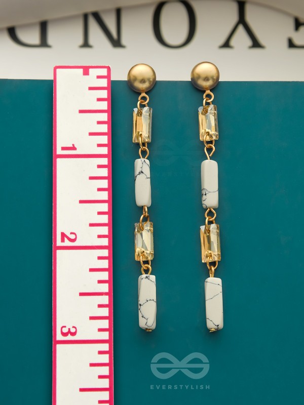 The Gleaming Snowfall- White Stone Studded Golden Earrings