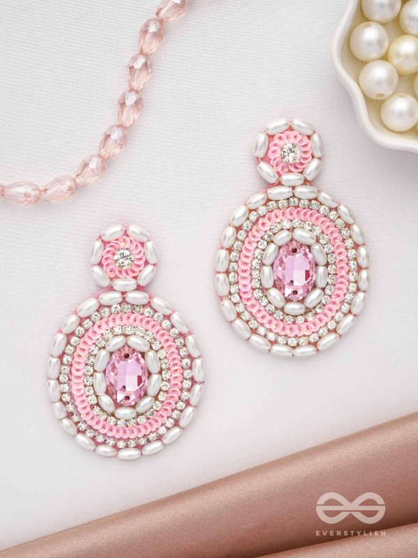  PRATIBIMB- THE RESPLENDENT REFLECTION- STONE, PEARLS AND SEQUINS EMBROIDERED EARRINGS (BLUSH PINK)