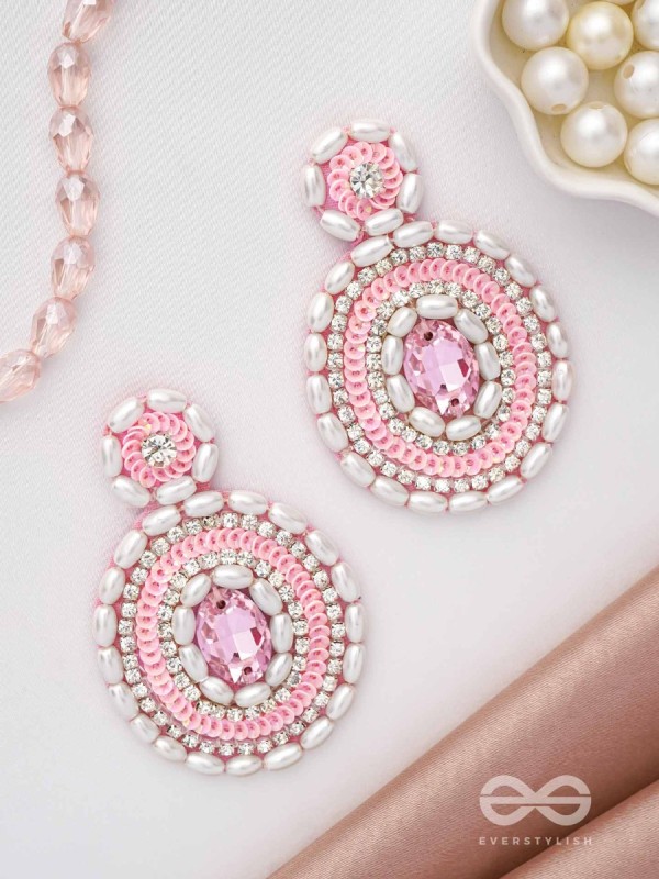  PRATIBIMB- THE RESPLENDENT REFLECTION- STONE, PEARLS AND SEQUINS EMBROIDERED EARRINGS (BLUSH PINK)