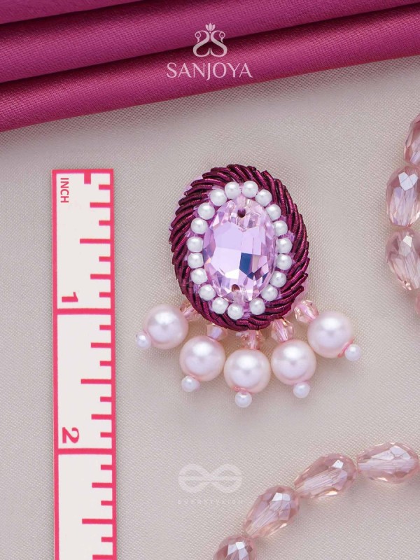  PANKEROOH- THE LOVELY LOTUS - PEARL AND STONE EMBROIDERED EARRINGS (BLUSH PINK & MAGENTA)