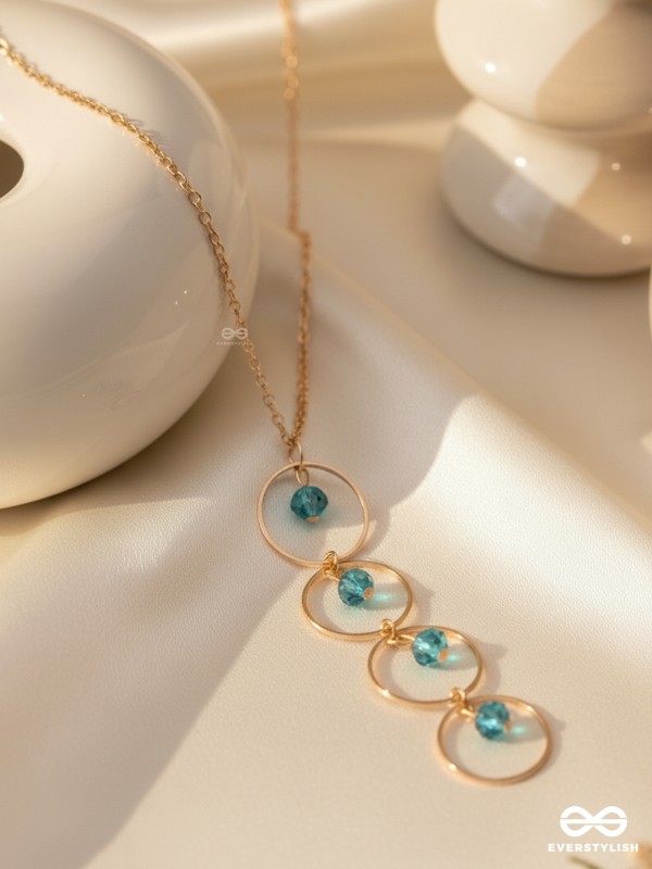 The Drizzly Woods- Blue And Golden Crystal Beads Necklace With Anti-Tarnish Coating 