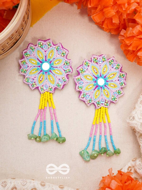Vyoman- The Skies- Mirror , Resham , Beads and Sequins Embroidered Earrings (Multicoloured)