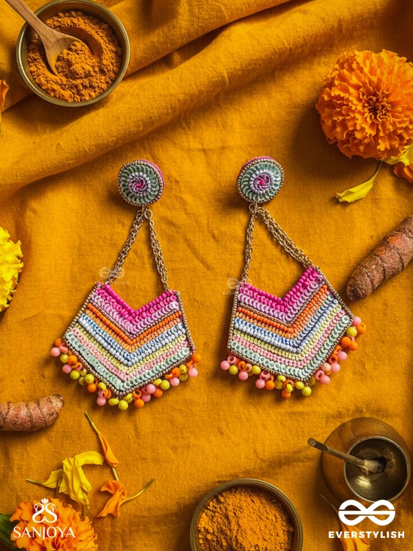 IDHANT- THE LUMINOUS- SEQUINS and BEADS EMBROIDERED EARRINGS (Multicoloured)