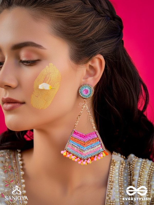 IDHANT- THE LUMINOUS- SEQUINS and BEADS EMBROIDERED EARRINGS (Multicoloured)