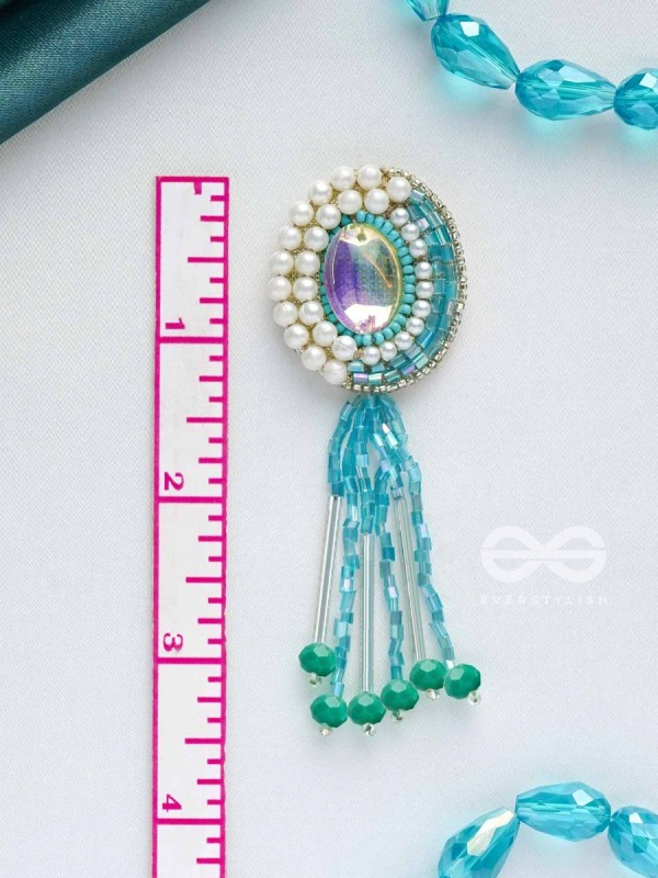 Mandalaka- The Majestic Mirror- Stone, Pearls and Beads Embroidered Earrings (Arctic Blue)