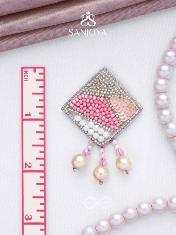 Chaturashra- The Charming Square- Beads and Pearls Embroidered Earrings (Blush & Fuchsia Pink)