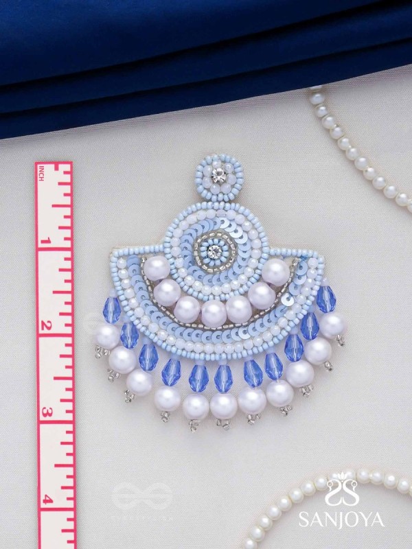 Suramya- The Picturesque Crescent- Sequins, Glass Beads and Stone Embroidered Earrings (Cobalt Blue)