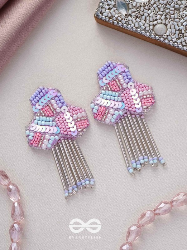 Karutaka - The Clover Leaf - Sequins And Beads Hand Embroidered Earrings (Multicolor)