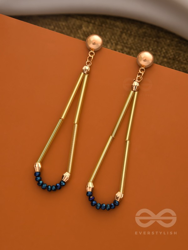 The Flaming Raindrop- Golden and Cobalt Blue Earrings