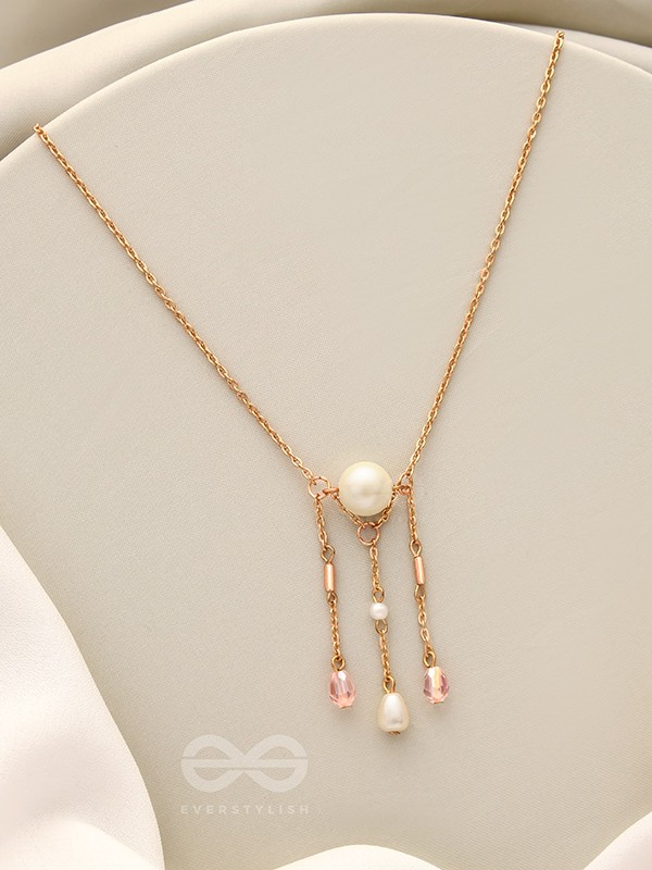 Over The Moon- Golden Pearl And Beads Necklace With Anti-Tarnish Coating 