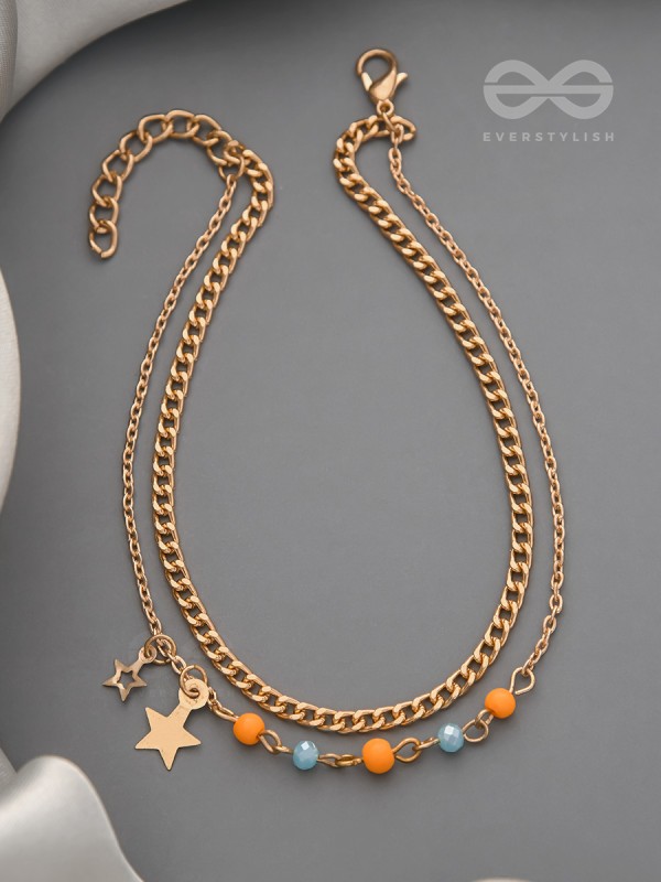 The Lucky Stars-  Golden Beads Layered Anklet