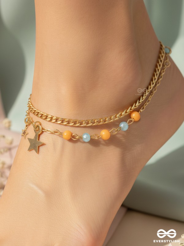 The Lucky Stars-  Golden Beads Layered Anklet