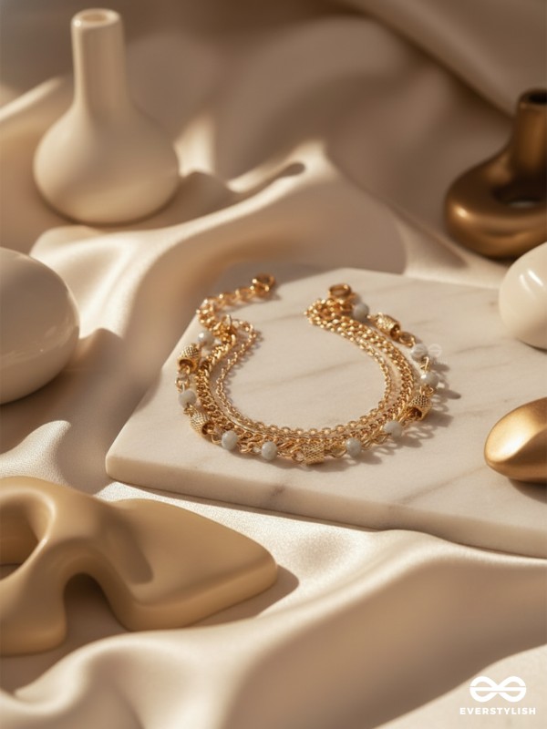 Three's the Charm-  Golden Beads Layered Bracelet