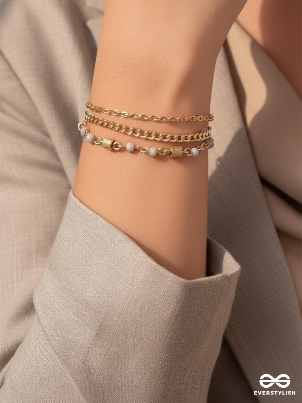Three's the Charm-  Golden Beads Layered Bracelet