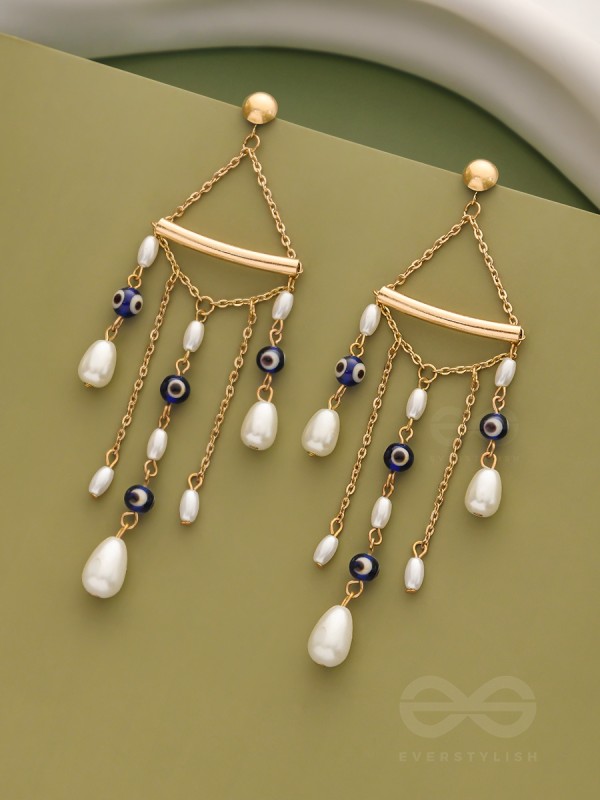 The Pearl City- Golden Pearl Evil Eye Earrings