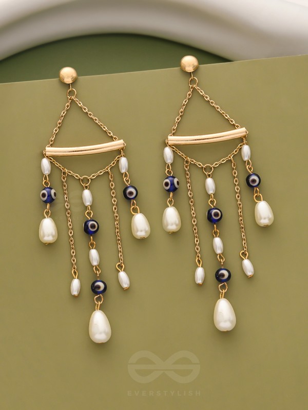 The Pearl City- Golden Pearl Evil Eye Earrings