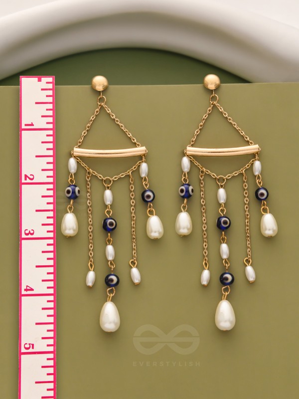 The Pearl City- Golden Pearl Evil Eye Earrings