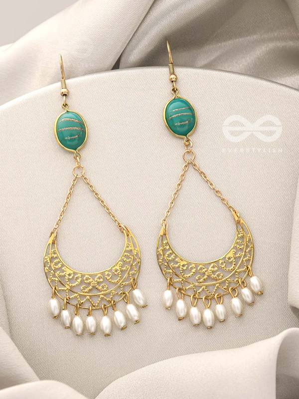 Over the Moon- Golden Stone and Pearls Earrings