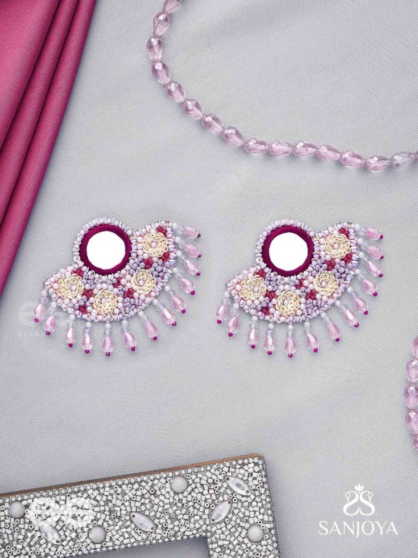 Tevana- The Pleasure Garden- Mirror, Resham and Glass Beads Embroidered Earrings