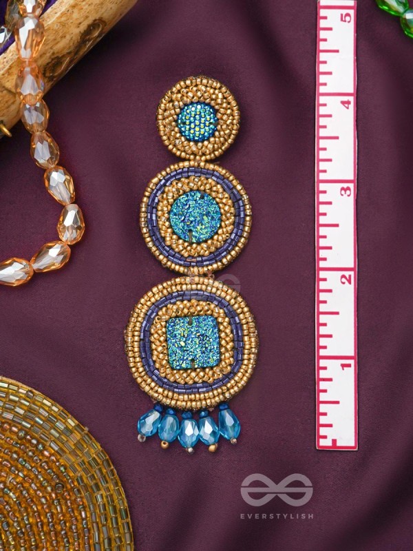 Anushna- The Blue Lotus- Glitter Stones, Glass Drops & Beads Embroidered Earrings