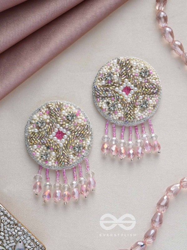 Tarani- The Pink Allure- Pearl, Resham and Stones Embroidered Earrings