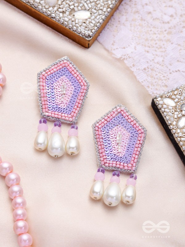 Abhedya- The Radiant Diamond- Sequins, Pearls and Glass Beads Embroidered Earrings (Rose Pink)