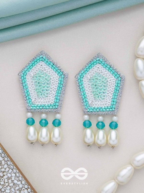 Avisha- The Blue Ocean- Sequins and Pearl Drops Embroidered Earrings