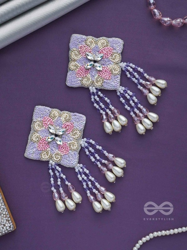 Chatushka- The Graceful Square- Sequins, Stones and Glass Beads Embroidered Earrings 