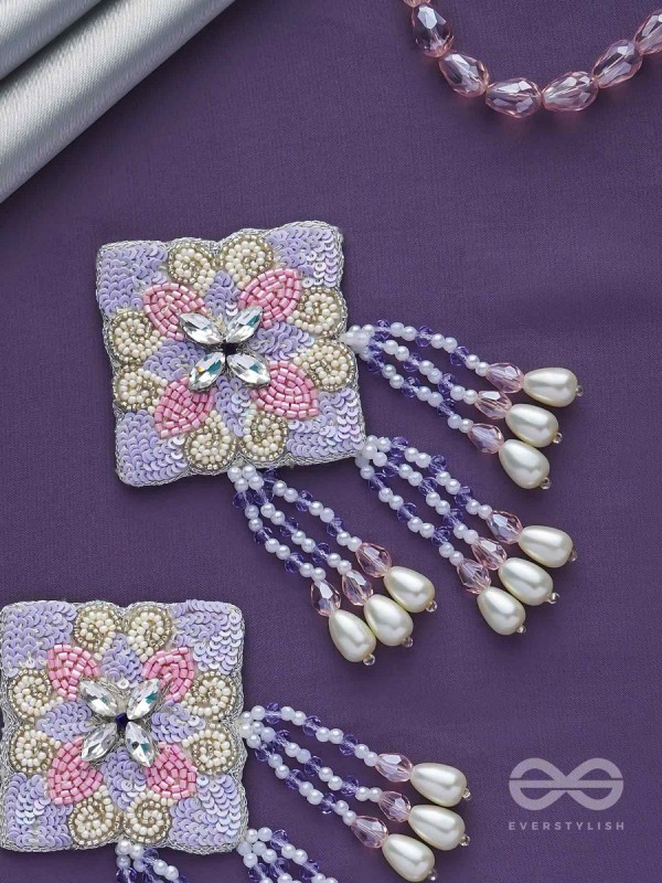 Chatushka- The Graceful Square- Sequins, Stones and Glass Beads Embroidered Earrings 
