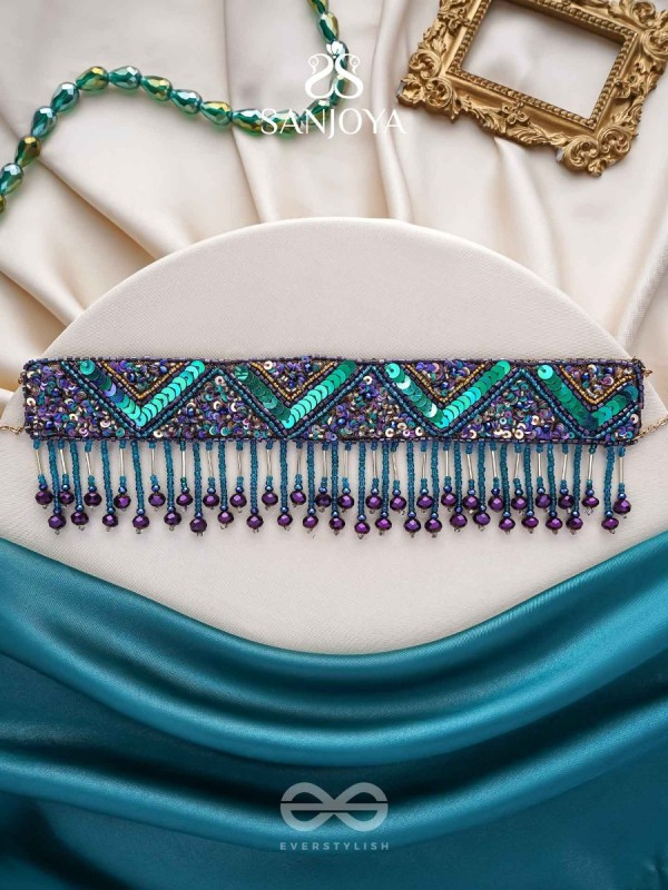 Sarvari - The Starry Night - Beads, Sequins And Cutdana Hand  Embroidered Choker Neckpiece