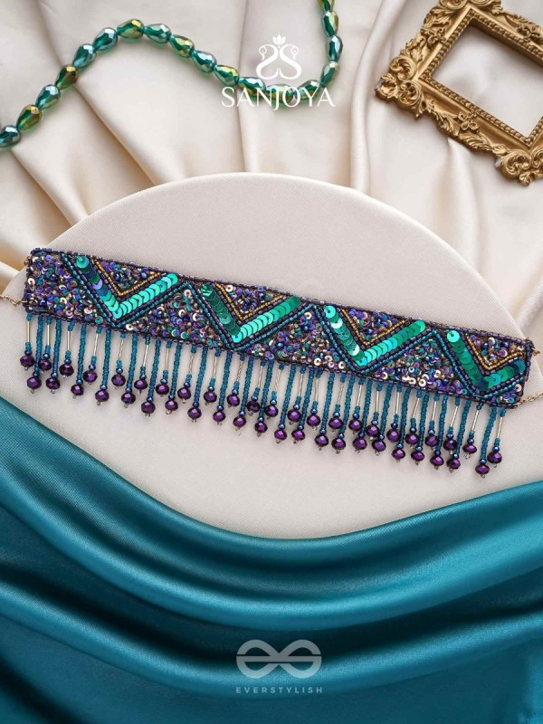 Sarvari - The Starry Night - Beads, Sequins And Cutdana Hand  Embroidered Choker Neckpiece