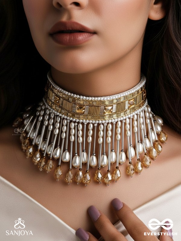 Anshumali- The Sunny Sky- Stones, Pearls and Glass Beads Embroidered Choker Necklace 
