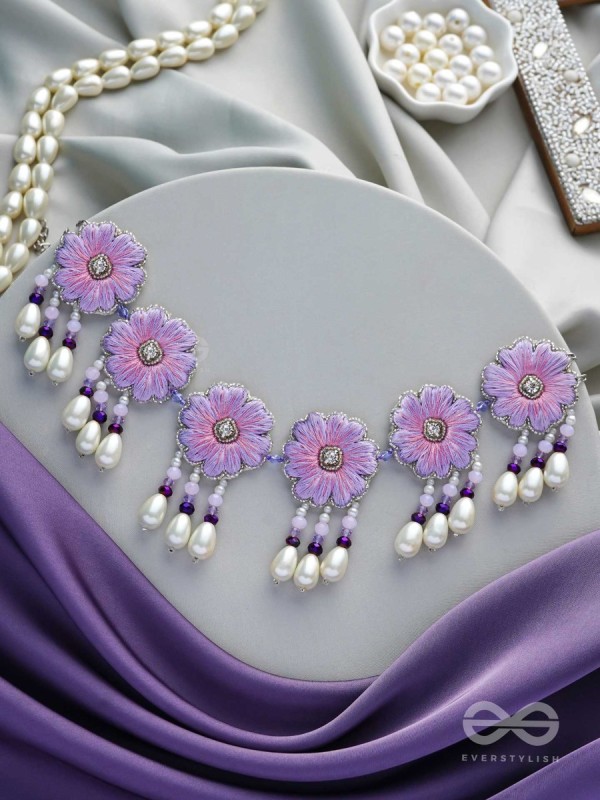 Tevana- The Pleasure Garden- Resham, Stones and Pearls Embroidered Choker Necklace 