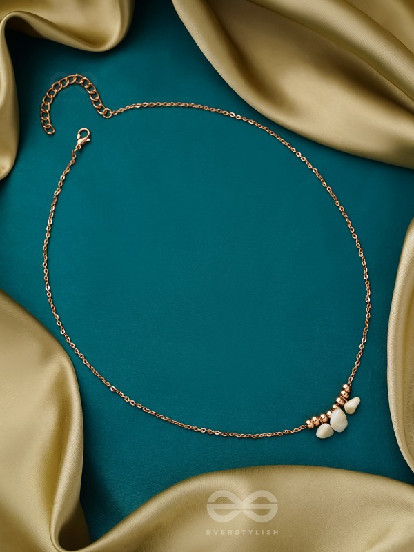 Three's Company- Golden Pearl Necklace With Anti-Tarnish Coating