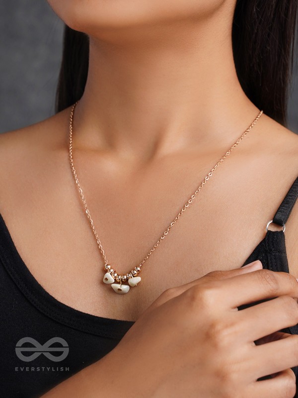 Three's Company- Golden Pearl Necklace With Anti-Tarnish Coating