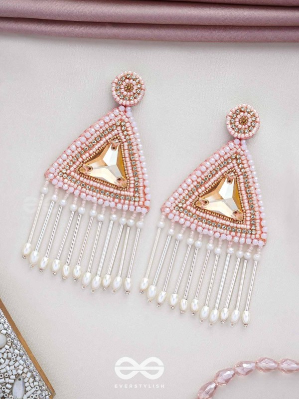Akshkarna - The Exquisite Triangle - Beads And Stones Hand Embroidered Earrings