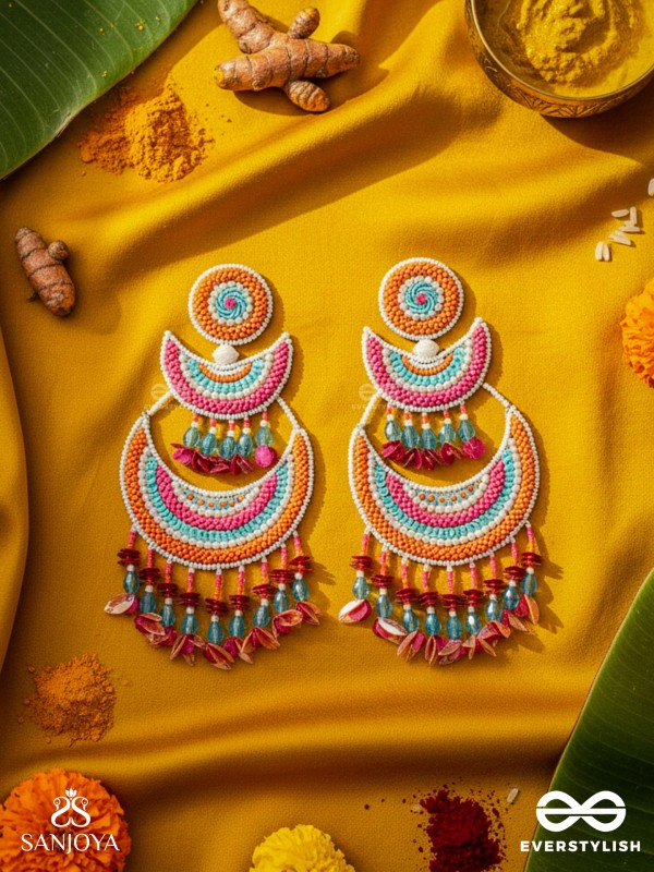 Tricit - The Three-Layered - Beads And Sequins Hand Embroidered Earrings