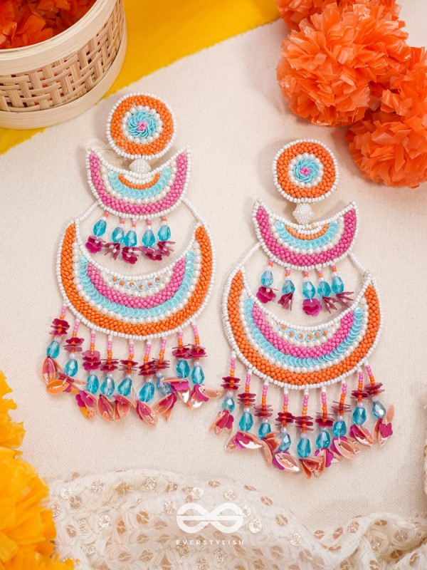 Tricit - The Three-Layered - Beads And Sequins Hand Embroidered Earrings