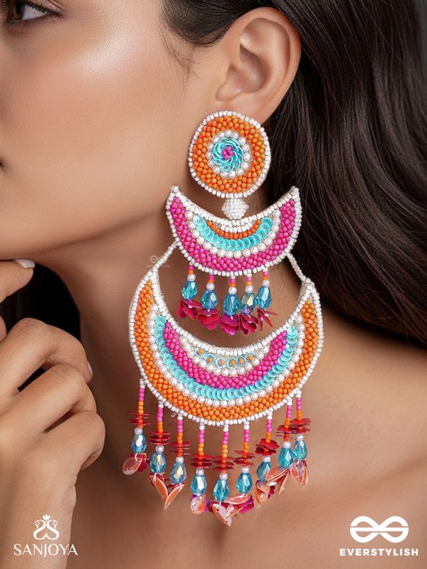 Tricit - The Three-Layered - Beads And Sequins Hand Embroidered Earrings