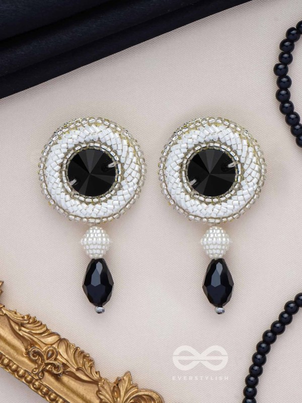 Kairavi- The Moonlight- Stones and Glass Drops Embroidered Earrings