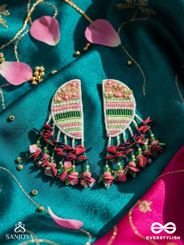 Unmish - The Budding Blossoms - Beads, Cutdana And Sequins Hand Embroidered Earrings