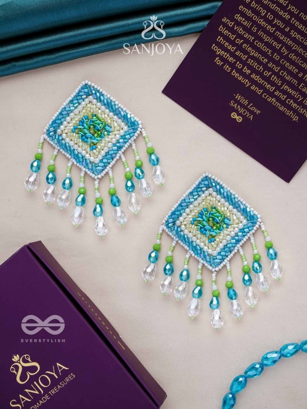 Vimita - The Splendid Square - Beads, Cutdana And Sequins Hand Embroidered Earrings