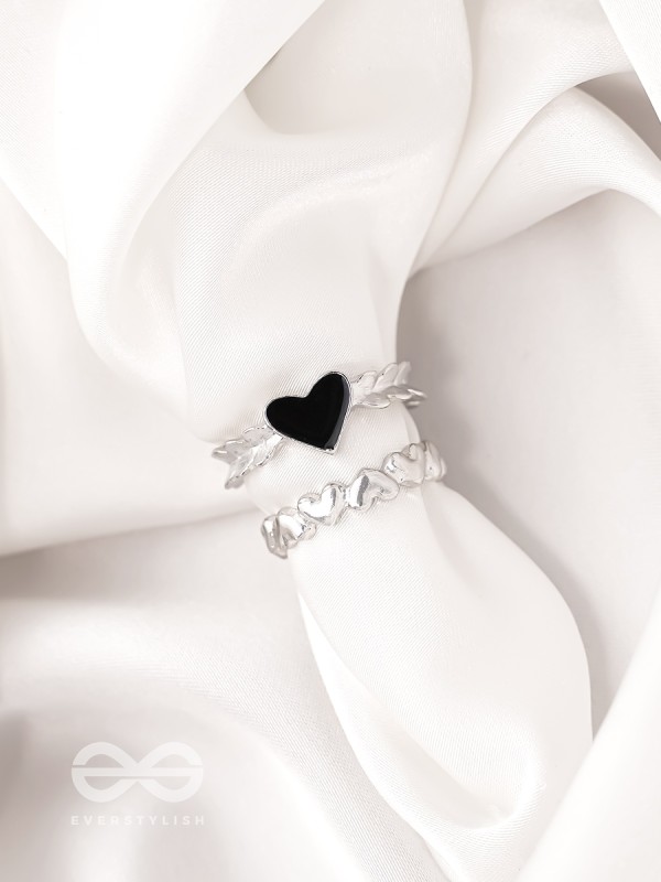 String of Hearts- Set of Two Silver Rings