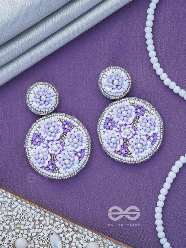Nimrukti - The Purple Dusk - Beads And Sequins Hand Embroidered Earrings