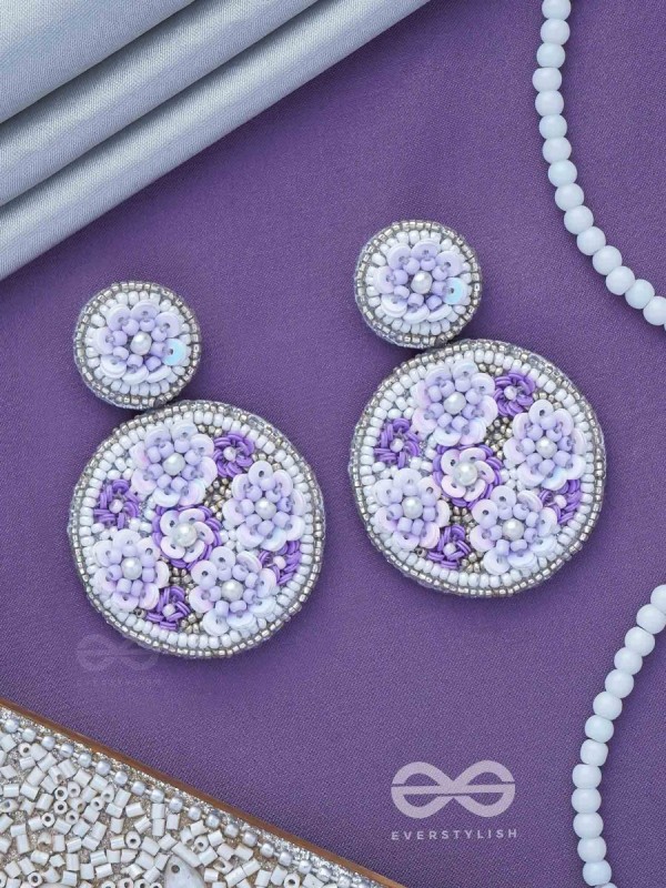 Nimrukti - The Purple Dusk - Beads And Sequins Hand Embroidered Earrings
